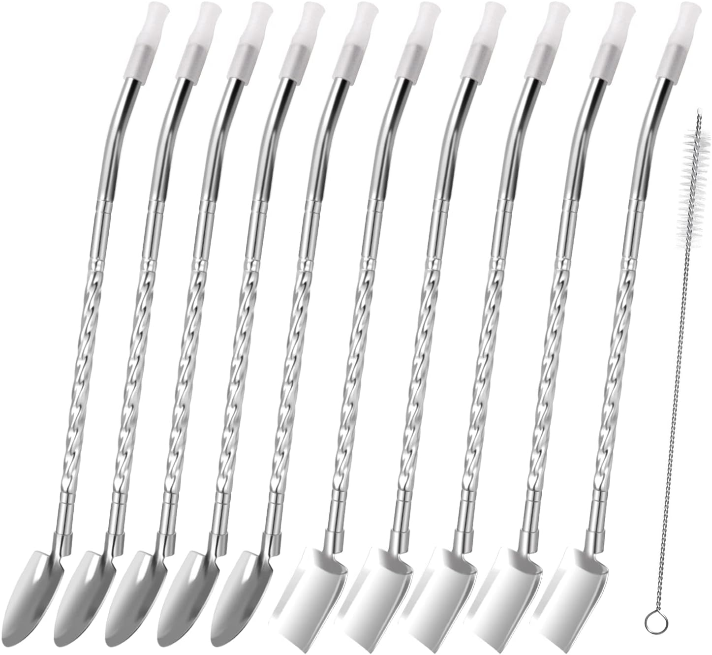 Cuchara de acero inoxidable para mezclar y agitar 10 unidades, cuchara de té helado reutilizable, cuchara de helado delicada, cuchara agitadora en