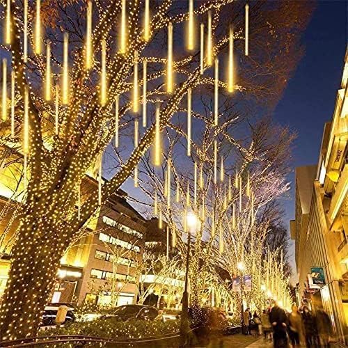 Luces solares de lluvia de meteoritos impermeables para exteriores, luces de decoración de Navidad, funciona con energía solar, 16 tubos de 384