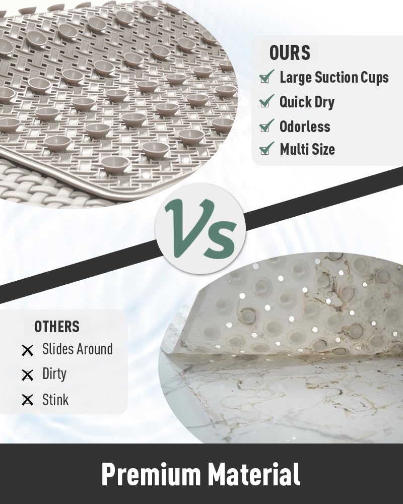 tchdio Tapete extra largo antideslizante de 40 x 16 pulgadas, tapete de ducha con ventosas fuertes y agujeros de drenaje, lavable a máquina, para