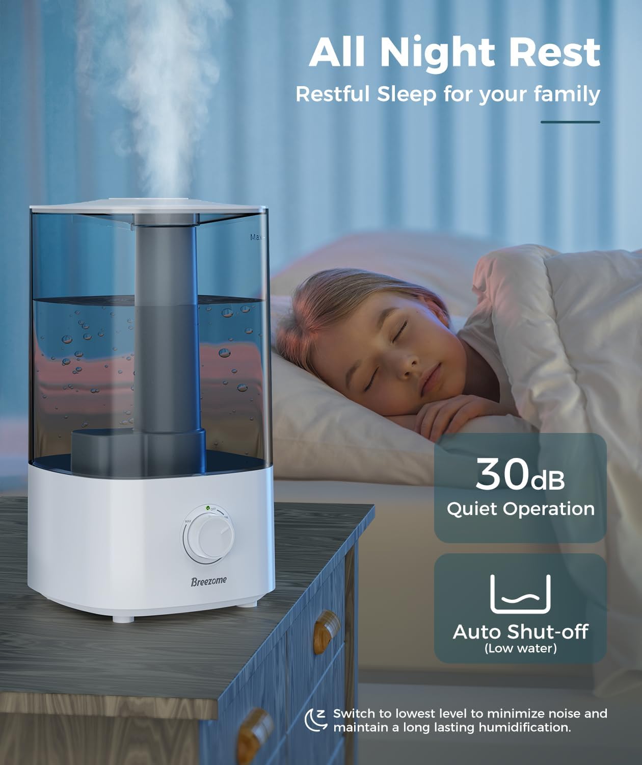 BREEZOME Humidificadores de 4 litros para dormitorio, humidificadores ultrasónicos de niebla fría de llenado superior para bebé, plantas, guardería,