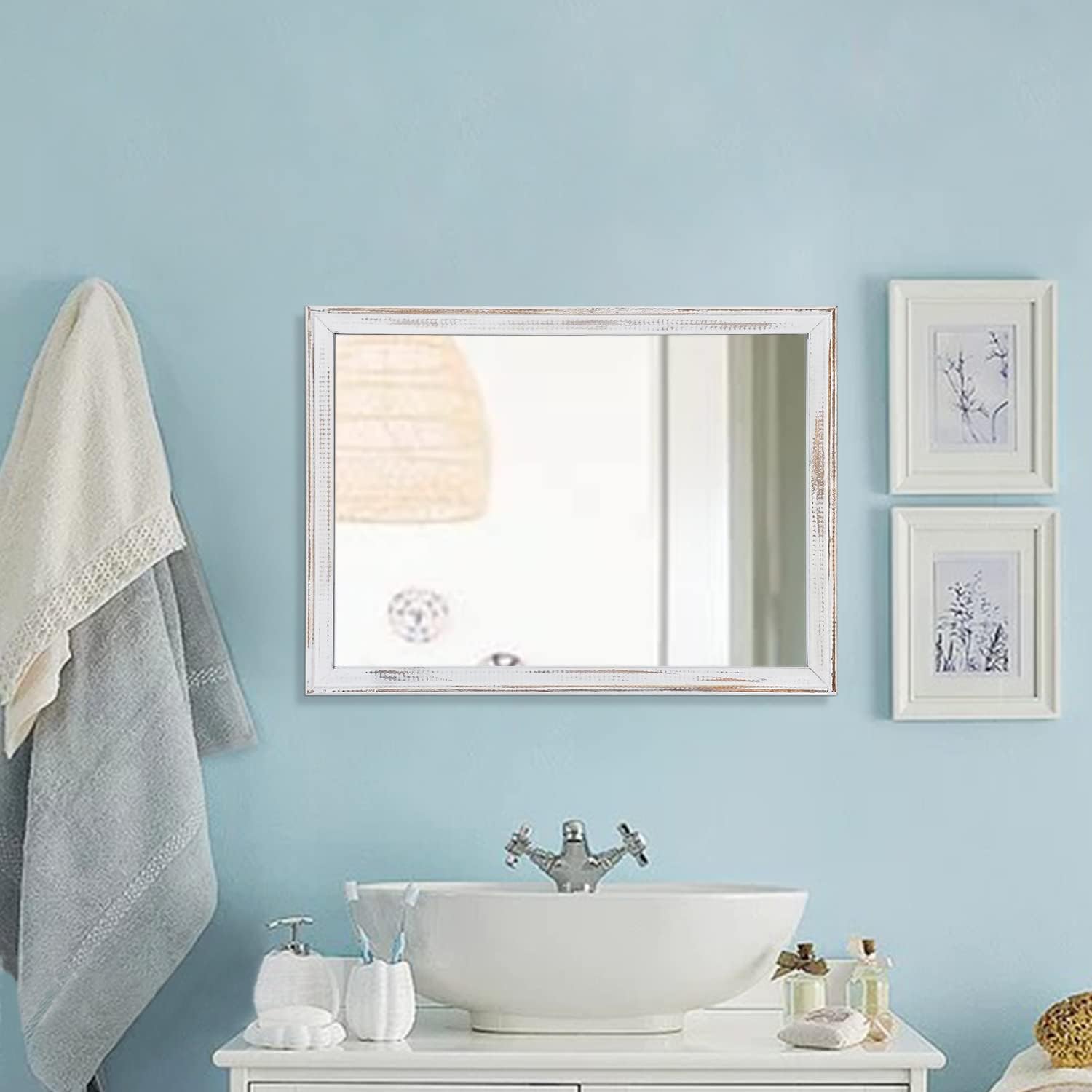 AAZZKANG Espejo de pared grande con marco de madera rústica, rectangular, decorativo, granja, dormitorio, baño, tocador, decoración de pared, 20 x