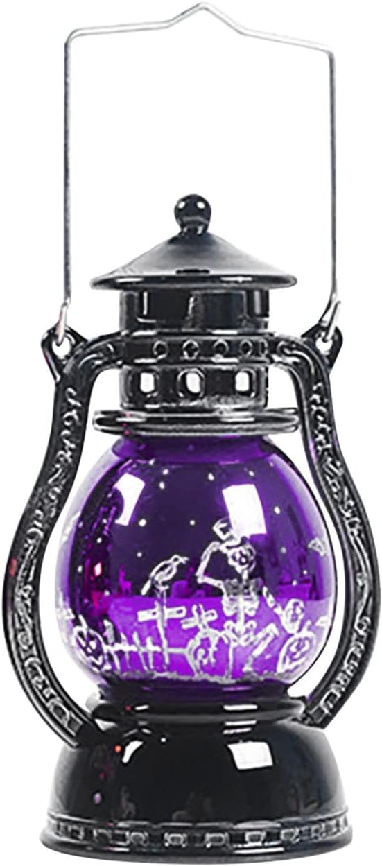 Lámpara portátil LED de Halloween, lámpara de aceite pequeña retro, decoración creativa de Halloween, lámpara LED sin llama. Lámpara de noche para