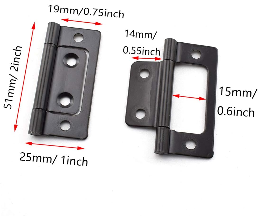 SDTC Tech Paquete de 4 bisagras de puerta sin embutir con tornillos para muebles, ventanas, armarios, etc. – 2 x 0.9 pulgadas, color negro
