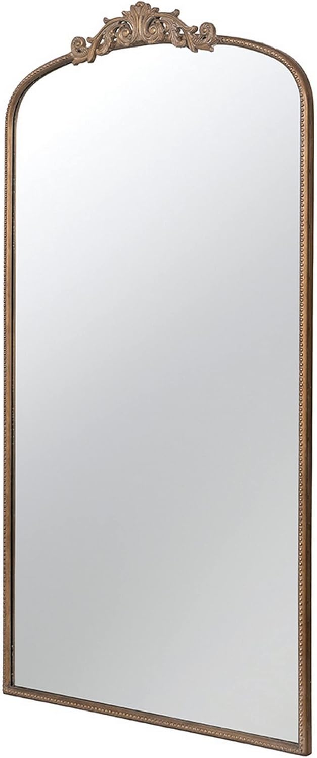 Benjara Kea – Espejo de pared de 66 pulgadas, marco de metal curvado dorado, diseño barroco adornado