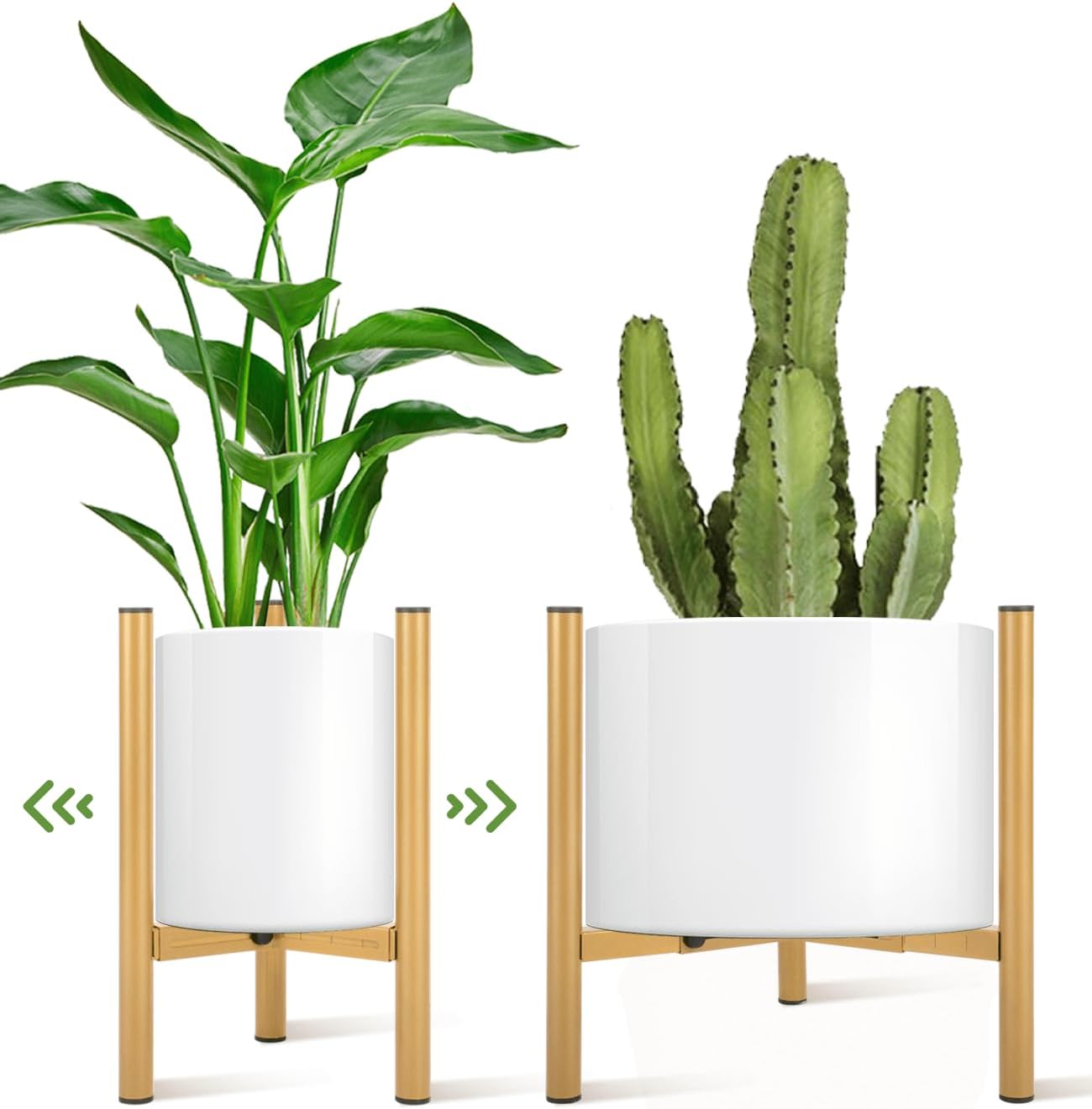 Soporte dorado para plantas para interiores, soporte ajustable de metal para plantas (8 a 13.5 pulgadas), diseño de mediados de siglo, soporte alto