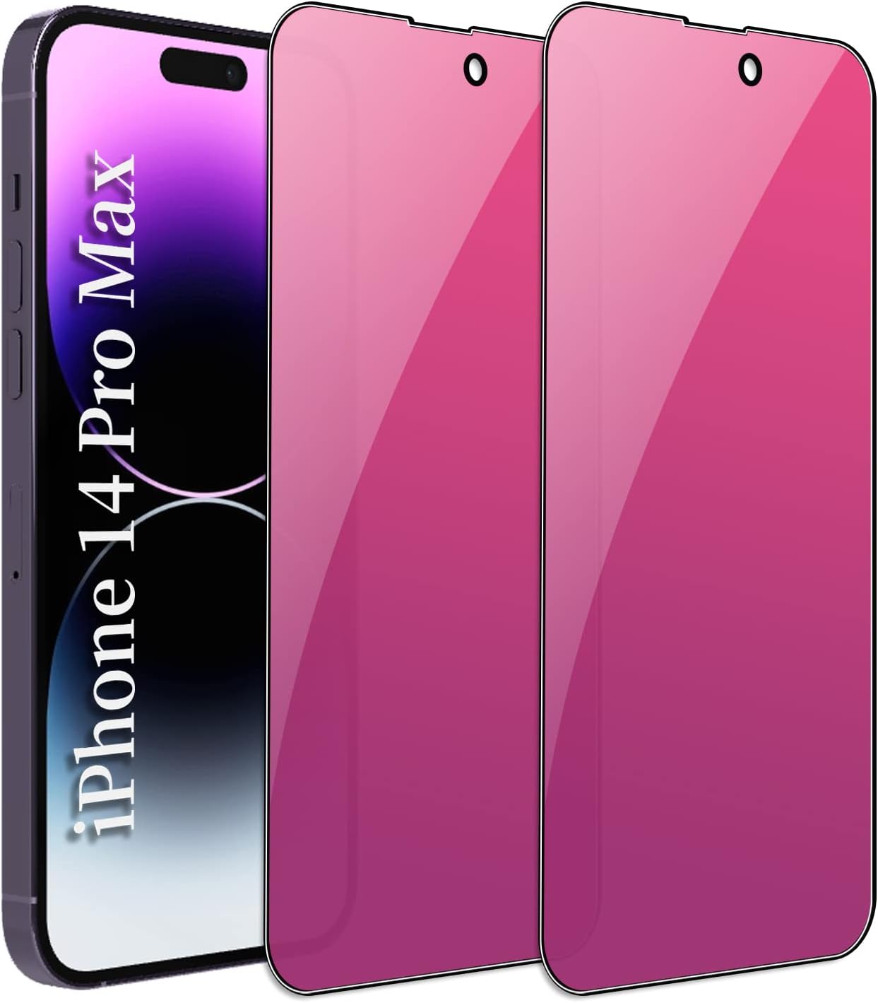 Paquete de 2 protectores de pantalla de privacidad compatibles con iPhone 14 Pro Max, espejo de cobertura completa, antiespía, anti luz azul,