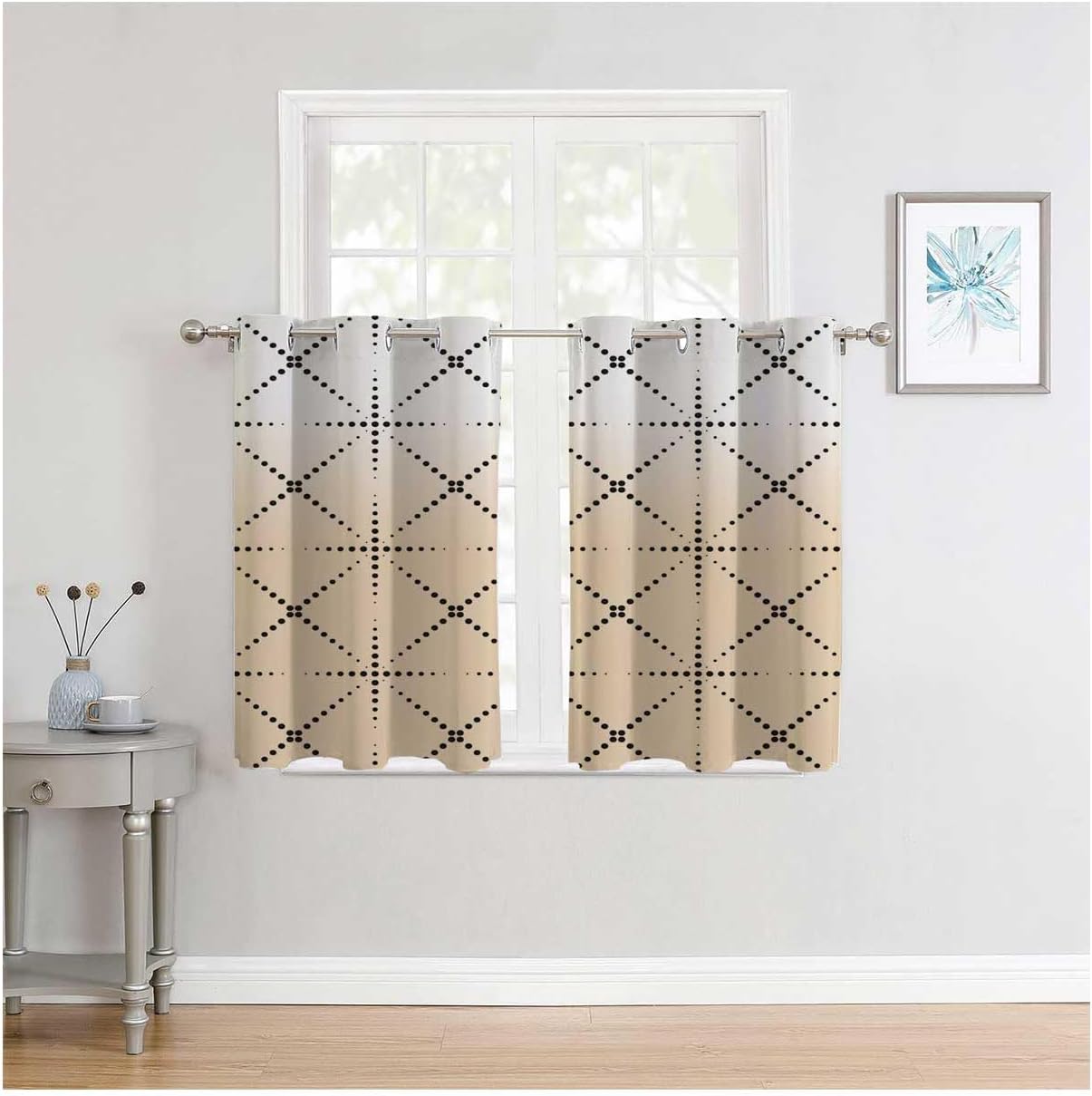 YANFENQI Curtain for Living Room Cream Coloured Geometric Checked Curtains for Closet with No Door Cortinas para Ventanas De Cuarto 63Inch Width by