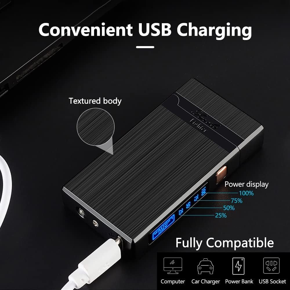 Encendedor eléctrico, encendedor recargable por USB, encendedor de plasma de doble arco, encendedor sin llama a prueba de viento, encendedor de