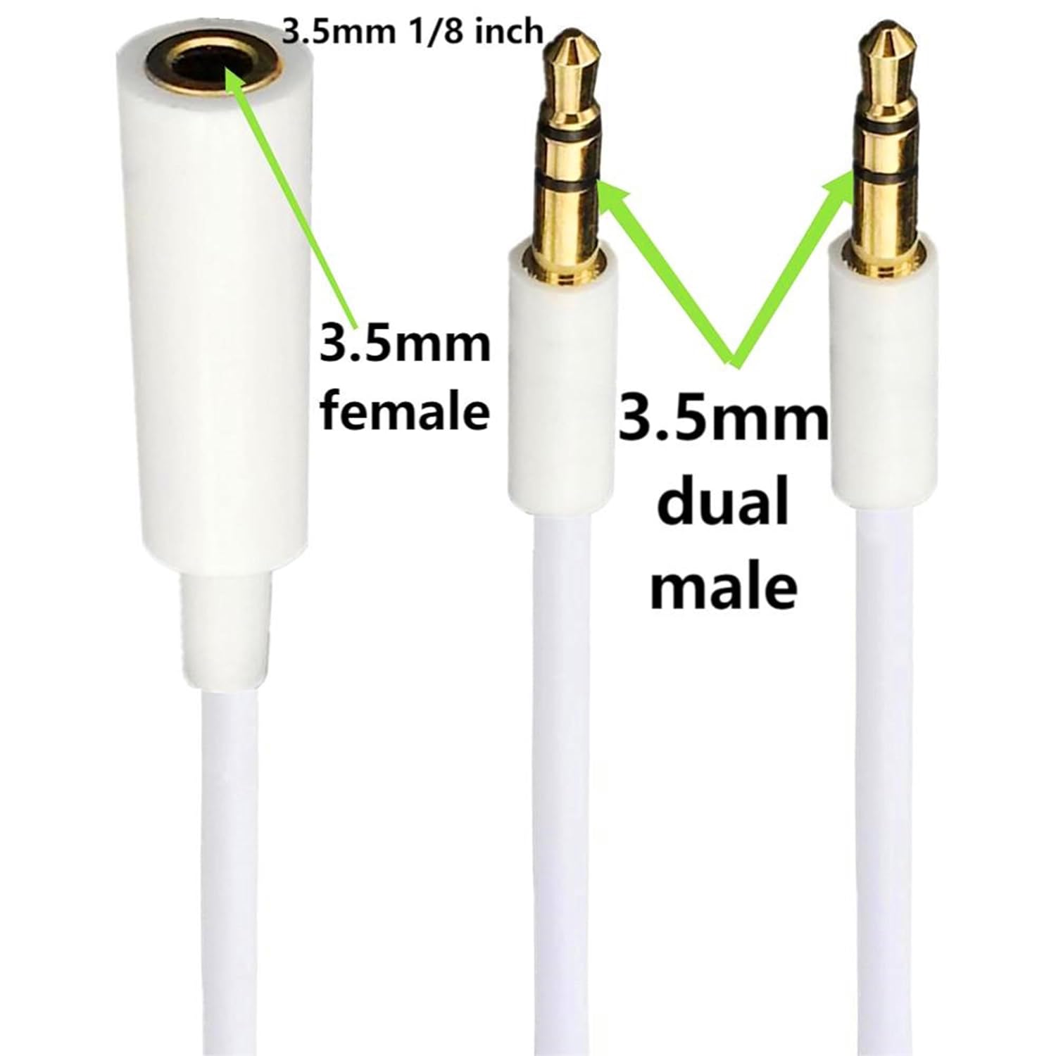 Divisor de audio para auriculares de 0.138 in, 1 hembra a 2 macho, TRS Y, cable divisor de 0.138 in, conector estéreo chapado en oro para PC,