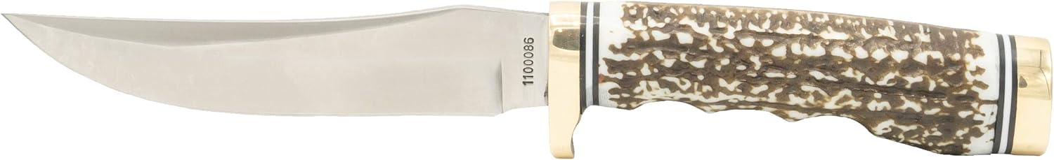 Uncle Henry 153UH – Cuchillo de punta dorada de próxima generación con hoja fija SS de alto carbono de 5 pulgadas, mango de estaglón, piedra