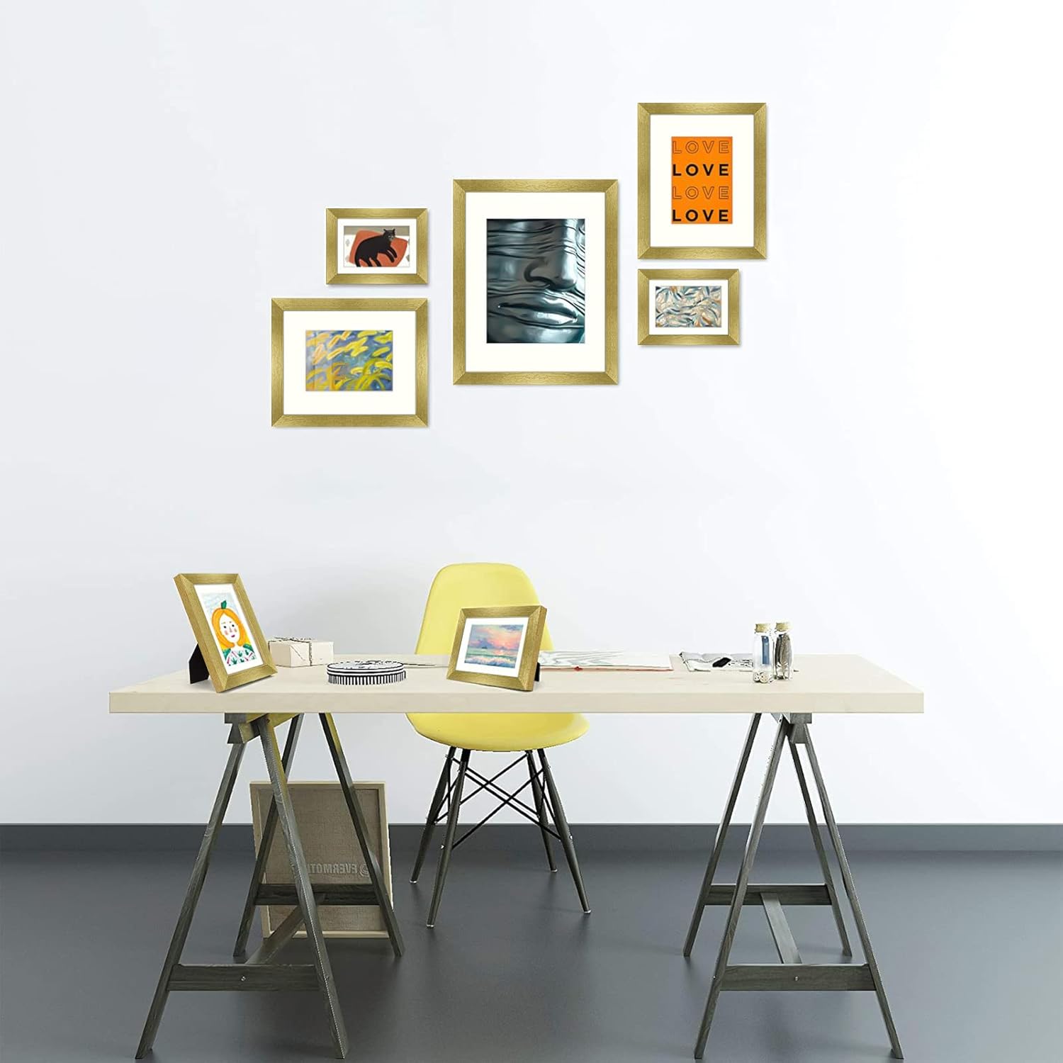 Frametory, Gallery – Juego de 7 marcos de pared de varios tamaños, 11 x 14, 8 x 10, 5 x 7 pulgadas, collage con paspartú de color marfil para