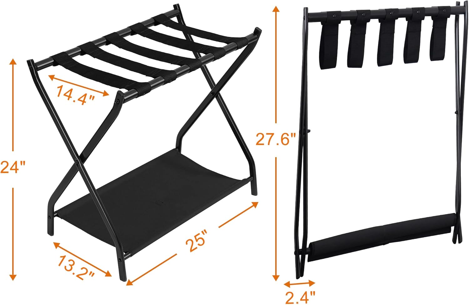 Heybly Portaequipajes, paquete de 2, soporte plegable de acero para maleta con estante de almacenamiento para habitación de invitados, dormitorio,