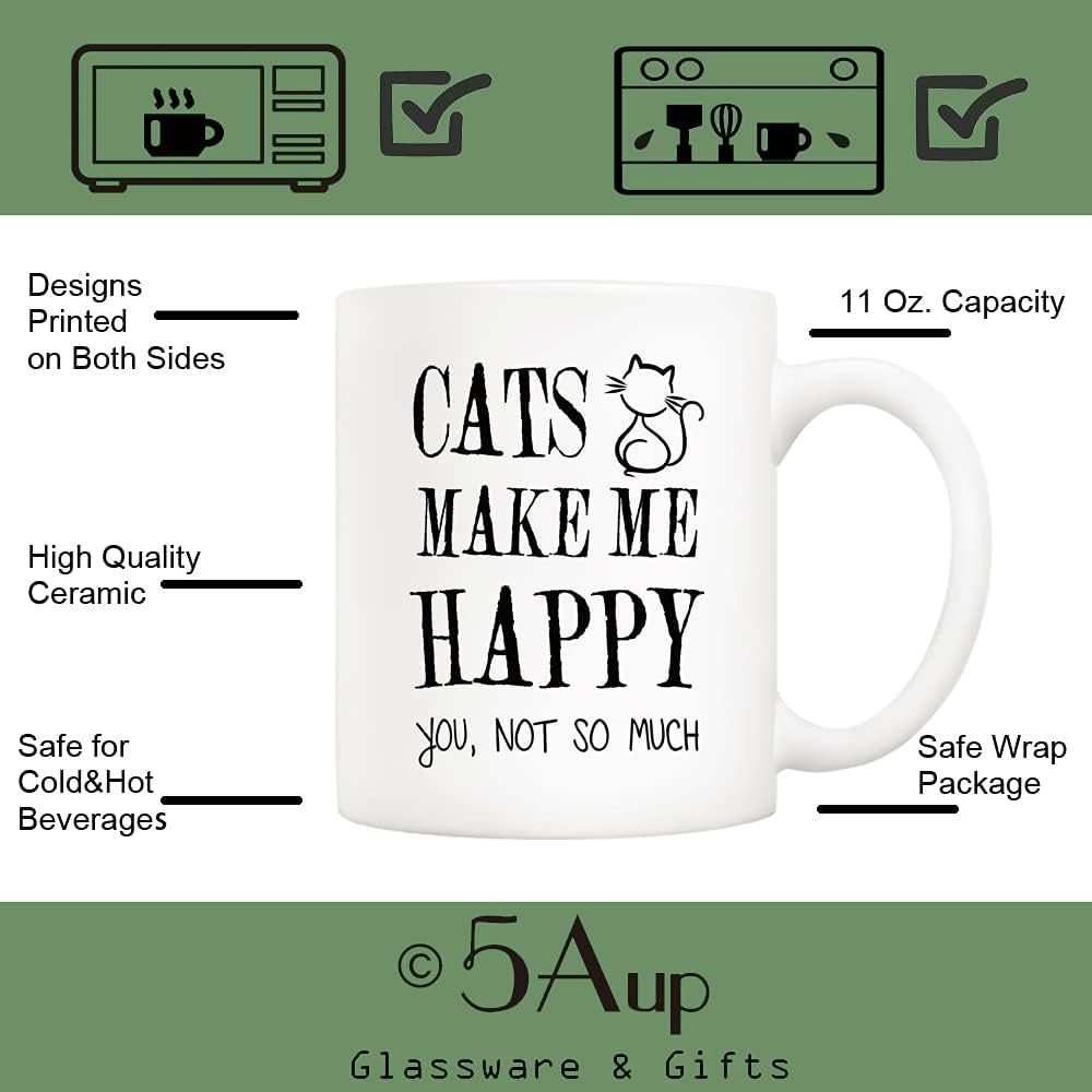 5Aup Divertida taza de café con diseño de gato para amantes de los gatos, gatos me hacen feliz, no much tazas, regalos de Navidad para gatos,