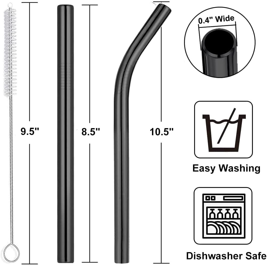 Vinaco Pajitas reutilizables para batidos y batidos de leche de 0.4 pulgadas de ancho, juego de 6 pajitas de acero inoxidable de 8.5 y 10.5 pulgadas