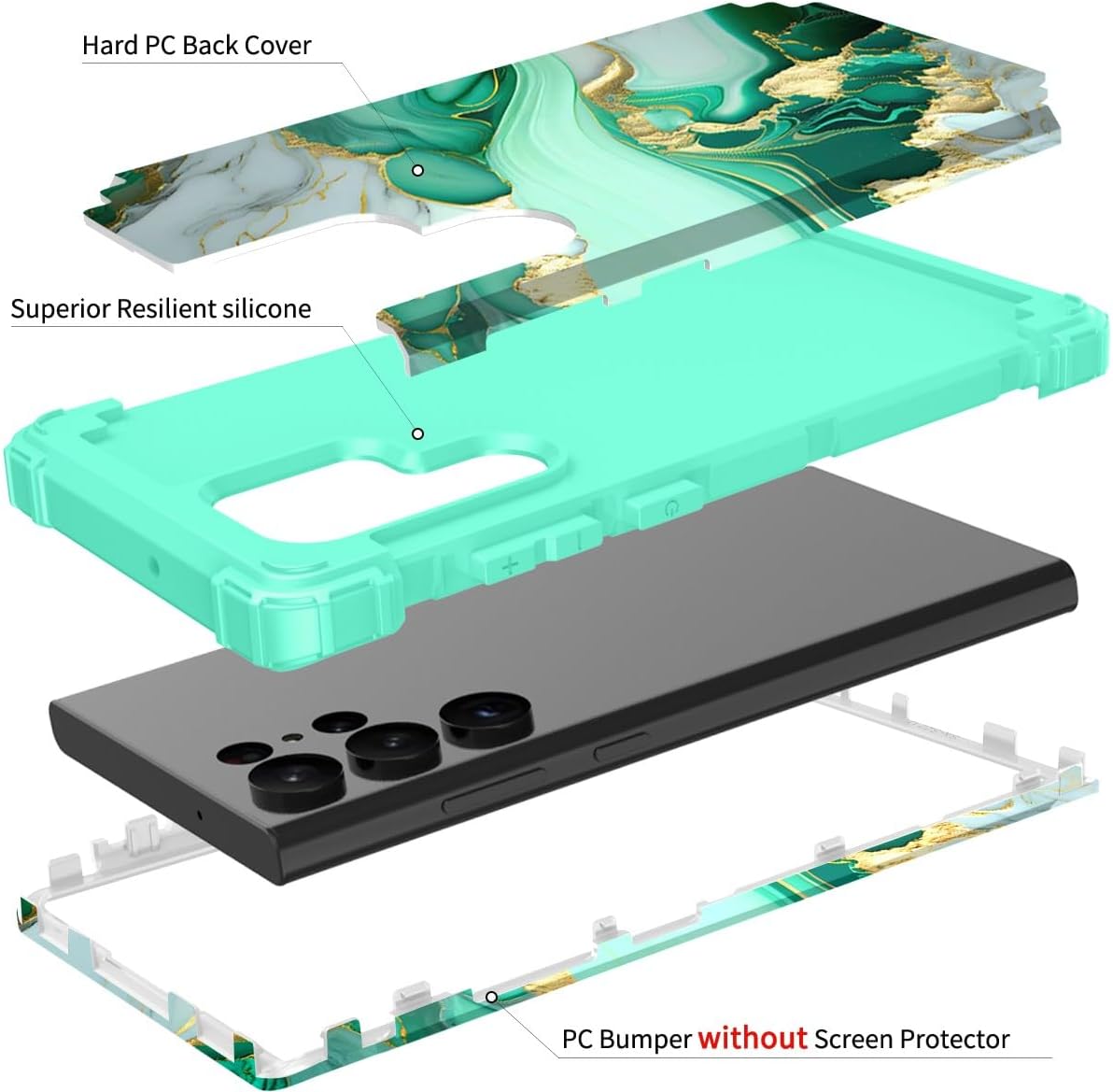 Hocase Para Galaxy S23 Ultra Caso, A Prueba De Golpes De Plástico Duro+Goma De Silicona Suave Carcasa Protectora Híbrida De Doble Capa Para Samsung