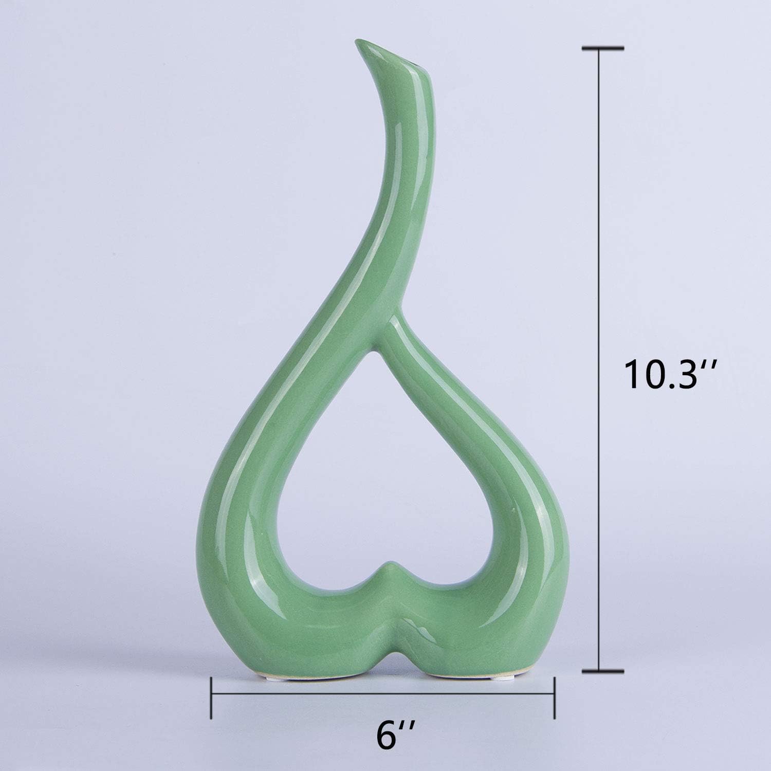 VanEnjoy Estatuas de cerámica en forma de corazón verde del florero de 10 pulgadas, decoración casera decorativa del florero que amueblan la cerámica