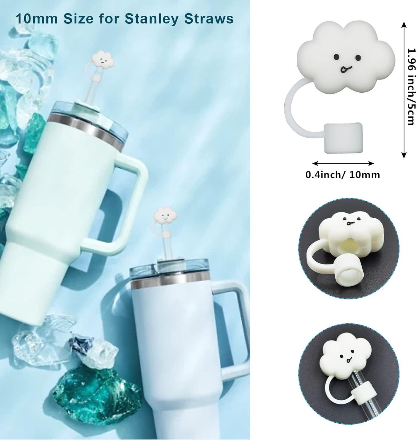 Funda de popote compatible con vaso Stanley de 30 y 40 onzas, 4 tapas grandes para popotes de nube para accesorios de copa Stanley, protector de
