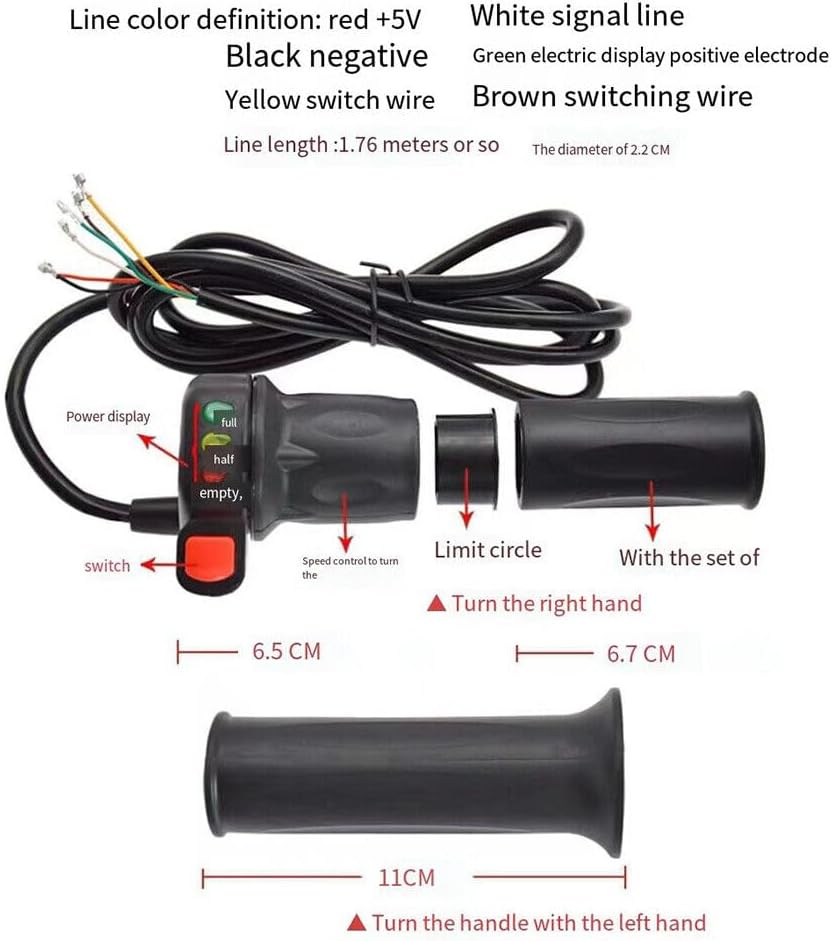 Empuñadura de acelerador de bicicleta eléctrica, 36V48V Scooter eléctrico con mango dividido de 3 velocidades de giro con pantalla de potencia de 3