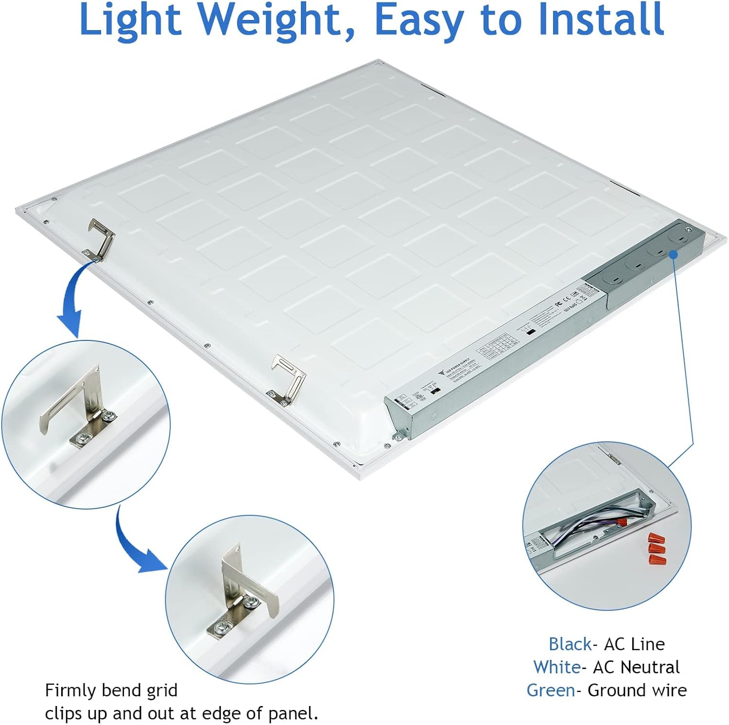 CycevSun Luz LED de pantalla plana de 2 x 2, luz de techo abatible 3000K 4000K 5000K 3 temperaturas de color seleccionables y 0-10 V regulable,
