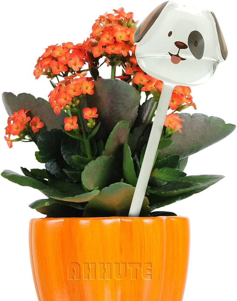 Ahhute Globo de riego de vidrio con picos de autorriego, dispositivos de bombillas de riego para plantas, con forma de perro para plantas de