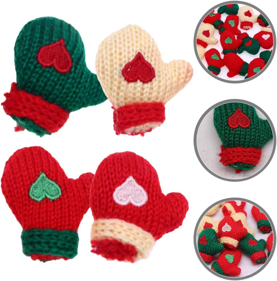 EXCEART Mini guantes de punto de Navidad, 16 unidades, guantes de Papá Noel, para hacer muñecas, decoración para botellas de vino, sombrero para