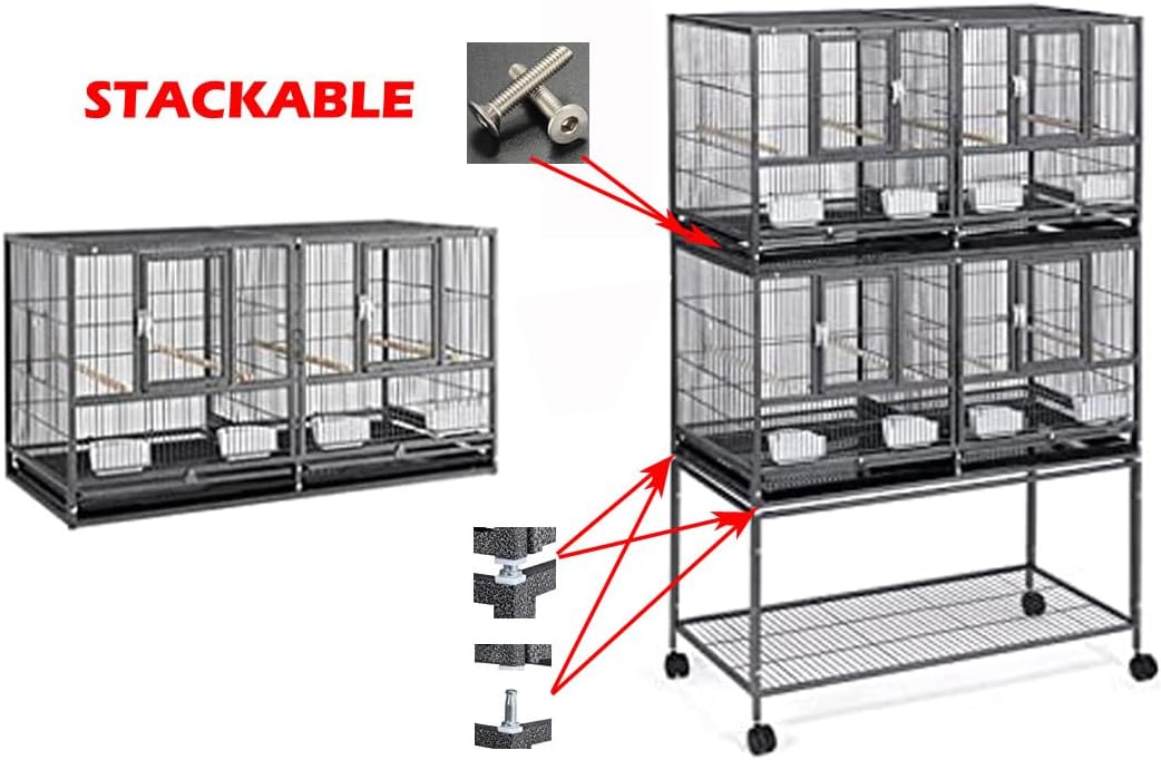 Doble centro apilable con puertas laterales divididas, caja de anidación para criador, cría de pájaros, jaula doble rodante para aviarios, canarios,