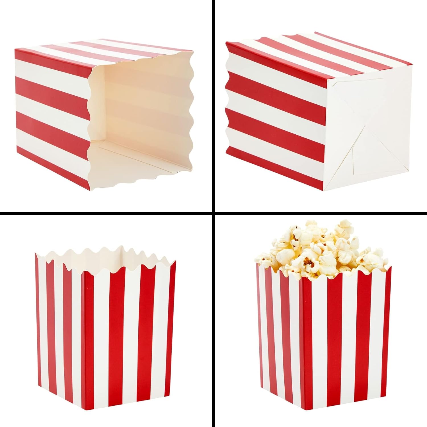 Juvale Paquete de 100 mini cajas de palomitas de maíz rojas y blancas para fiestas, contenedores de papel a granel para decoraciones nocturnas de