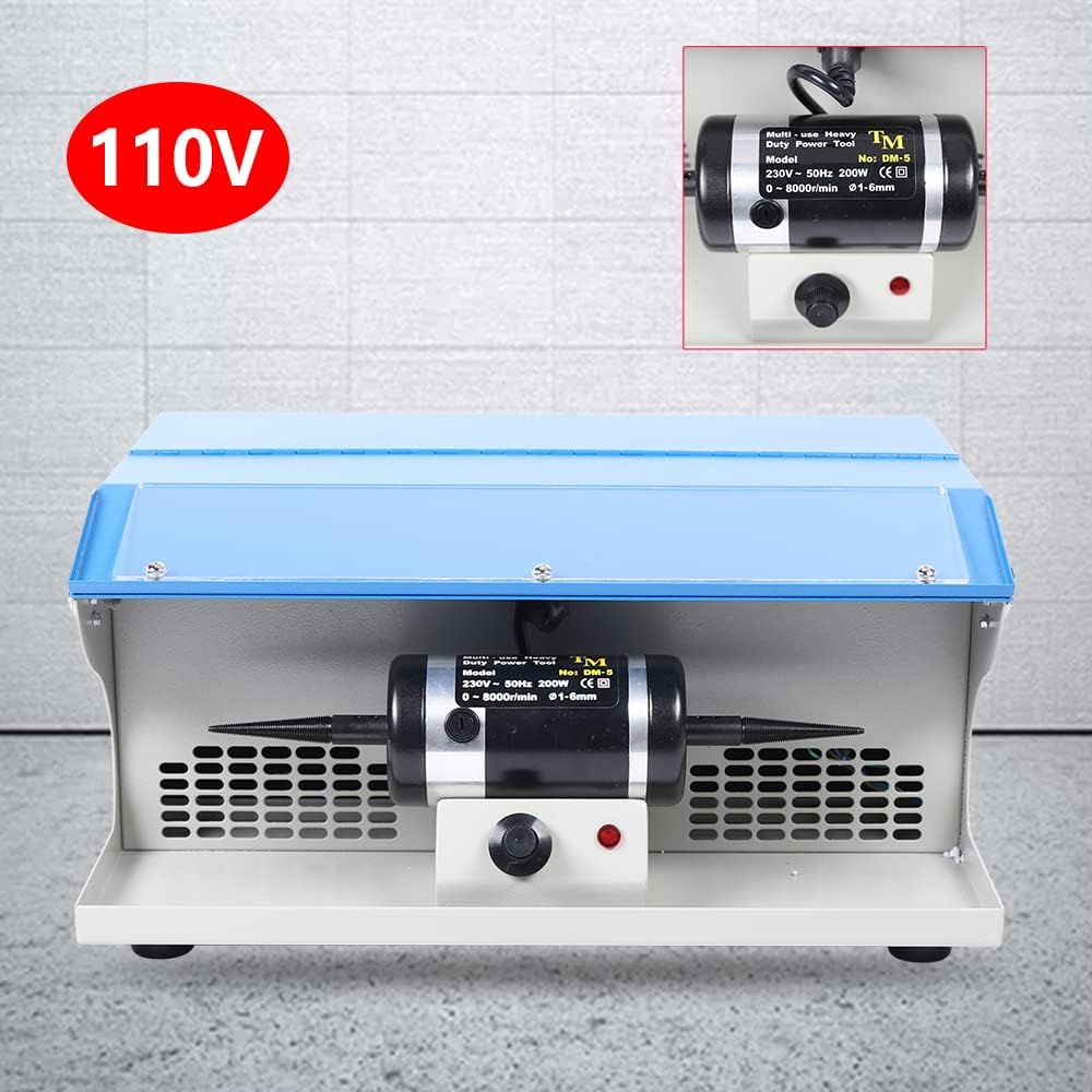 200W 110V Pulidor de joyería moderno Pulidor Pulido Pulido Máquina Colector de polvo con luz 8000Rpm Plata y Azul