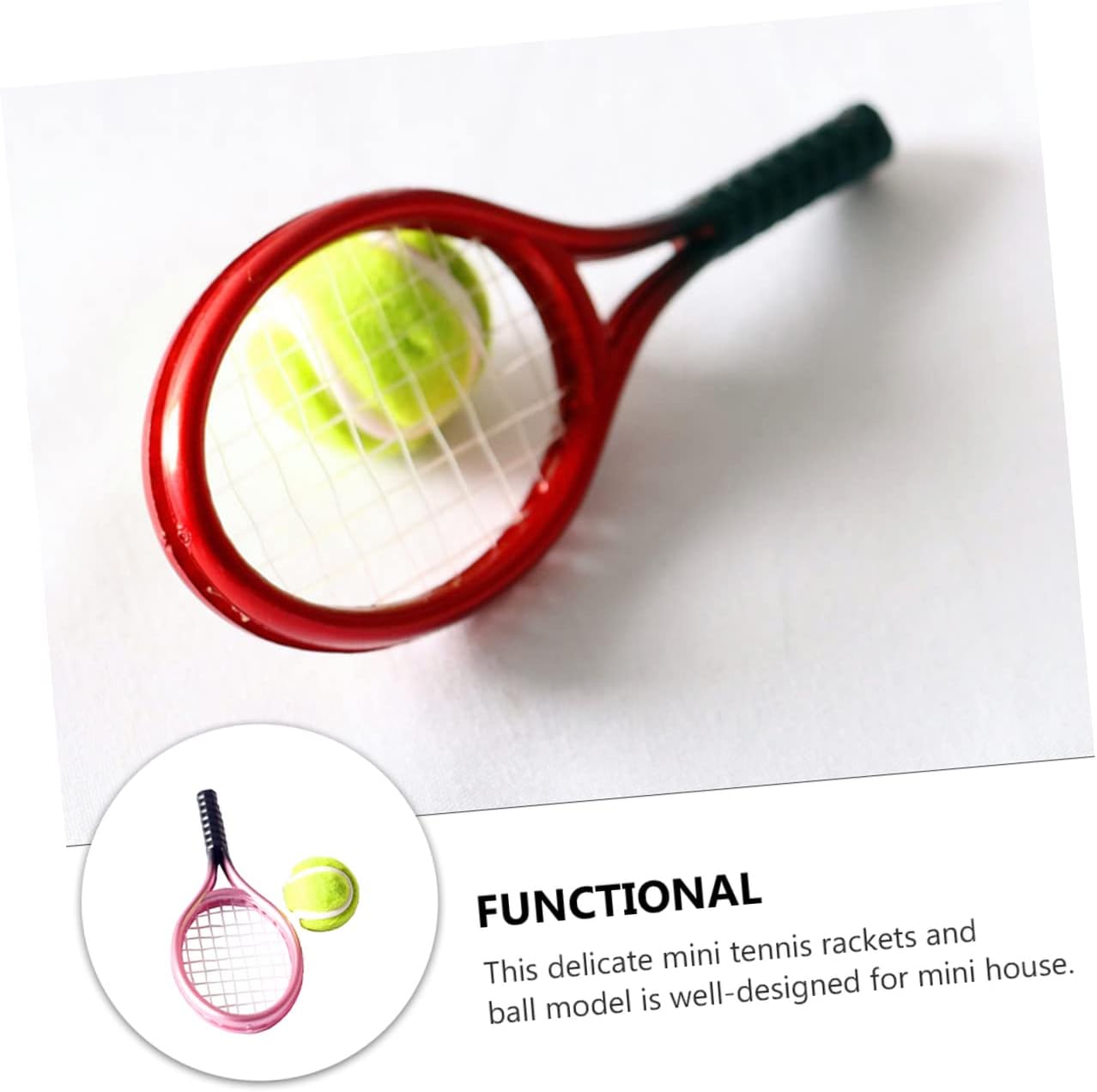 Abaodam 1 juego de raqueta de tenis de tenis en miniatura miniaturas decoración mini raquetas de tenis de plástico modelos de tenis en miniatura,