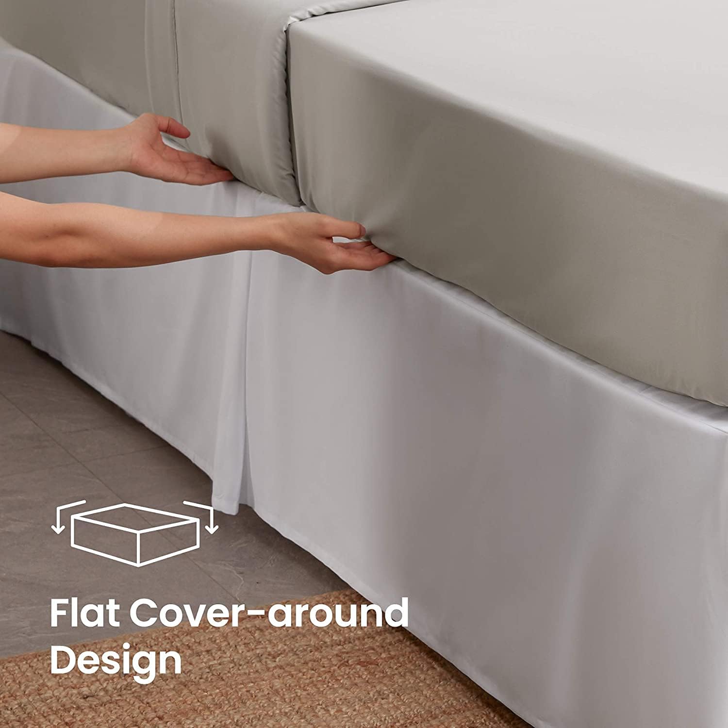 Whitecottonworld Falda de cama tamaño King de algodón egipcio de 600 hilos, caída de 16 pulgadas, fácil ajuste, falda de cama para camas King de 76