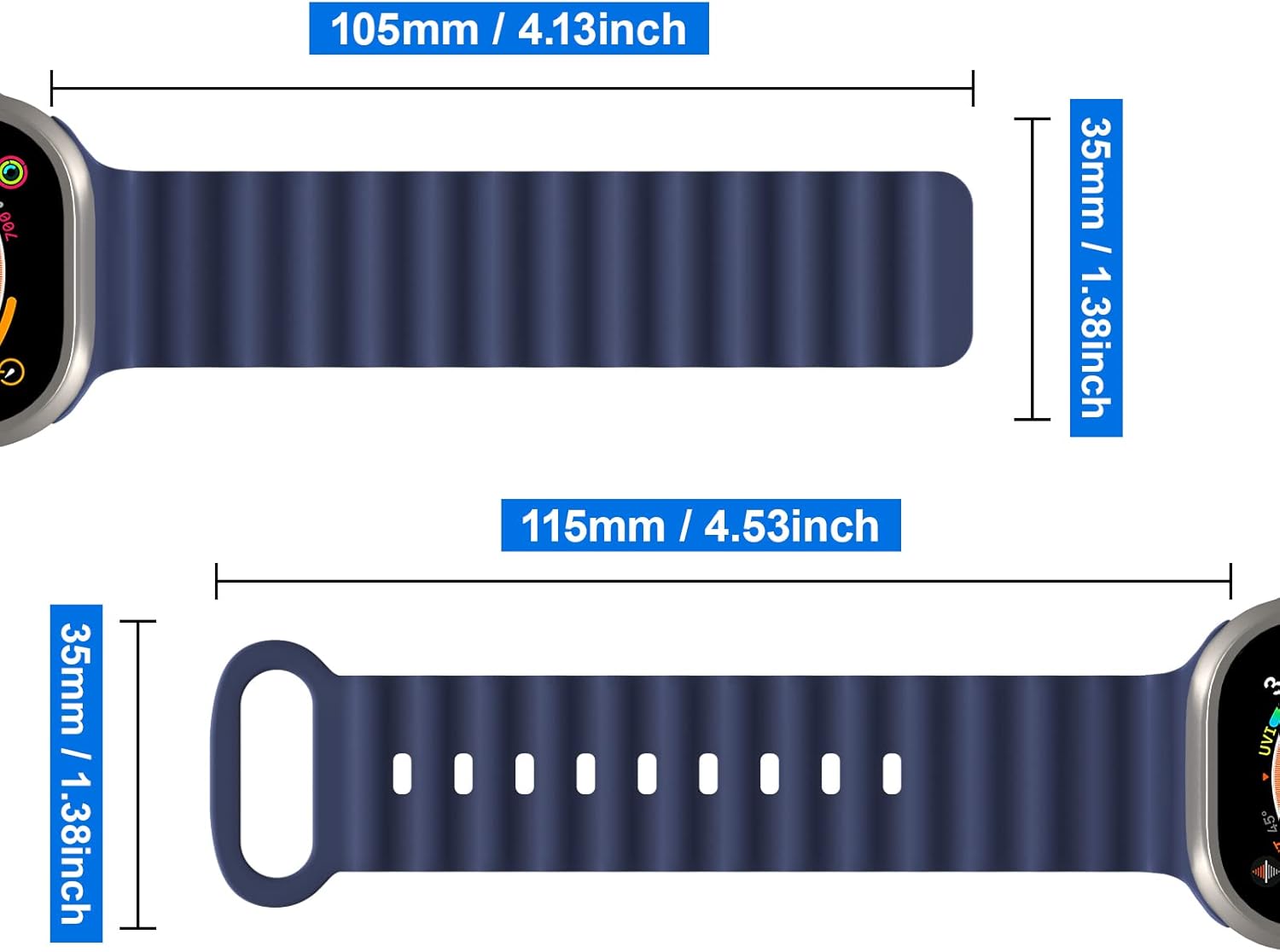 Correa de silicona Ocean compatible con Apple Watch Band Ultra2 Ultra de 1.929 in, 1.772 in, 1.732 in, 1.654 in, iWatch Series 9, 8, 7, SE2, SE, 6,