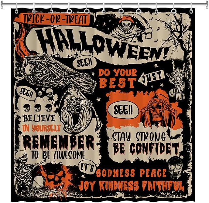 Lofaris Cortina de ducha de Halloween para baño, espeluznante truco o truco espeluznante, cortina de ducha espeluznante, calavera gótica, creer en