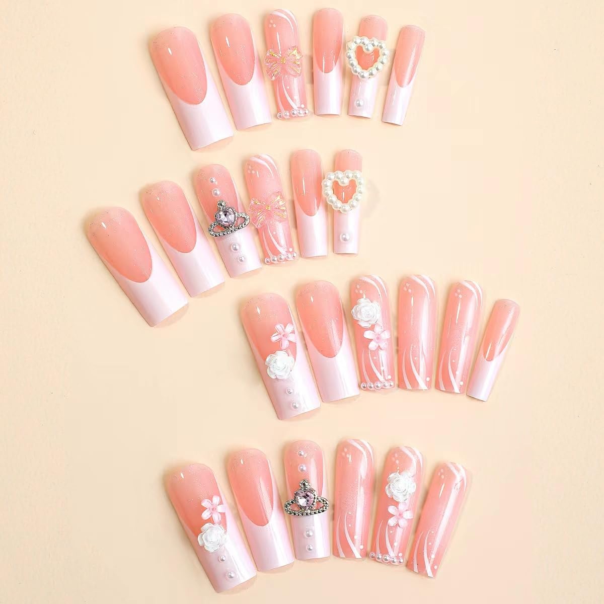 Magrace Uñas postizas largas cuadradas a presión, uñas postizas negras con diseños de diamantes de imitación, 24 piezas de uñas adhesivas para mujer