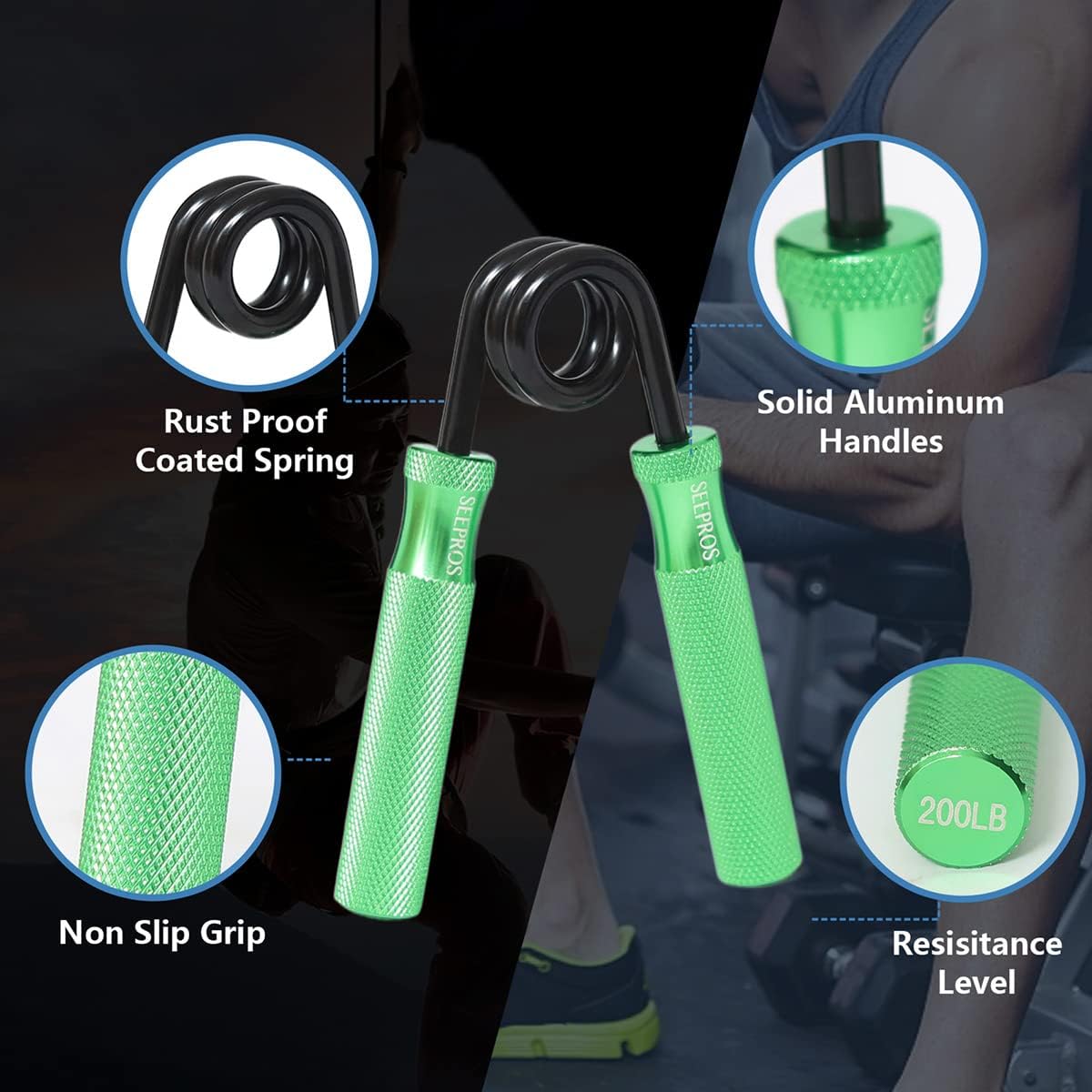 Entrenador de fuerza de agarre, fortalecedor de agarre de mano de metal de 100 LB-300 libras, antideslizante, resistente, para dedos y antebrazo,