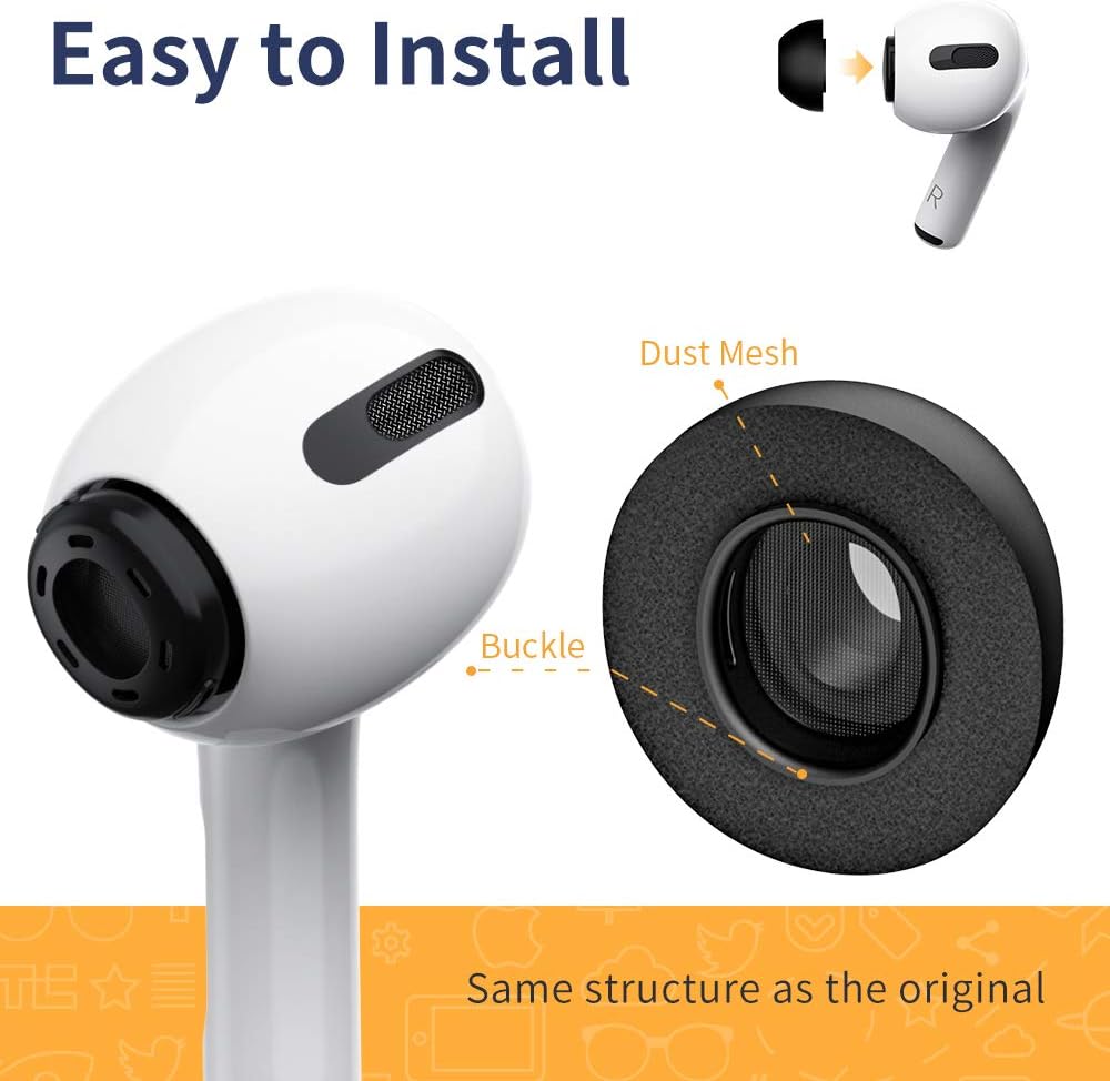 Lanwow Puntas de espuma viscoelástica prémium para AirPods Pro y AirPods Pro 2. Sin dolor de orejas de silicona. Almohadillas antideslizantes. Caben