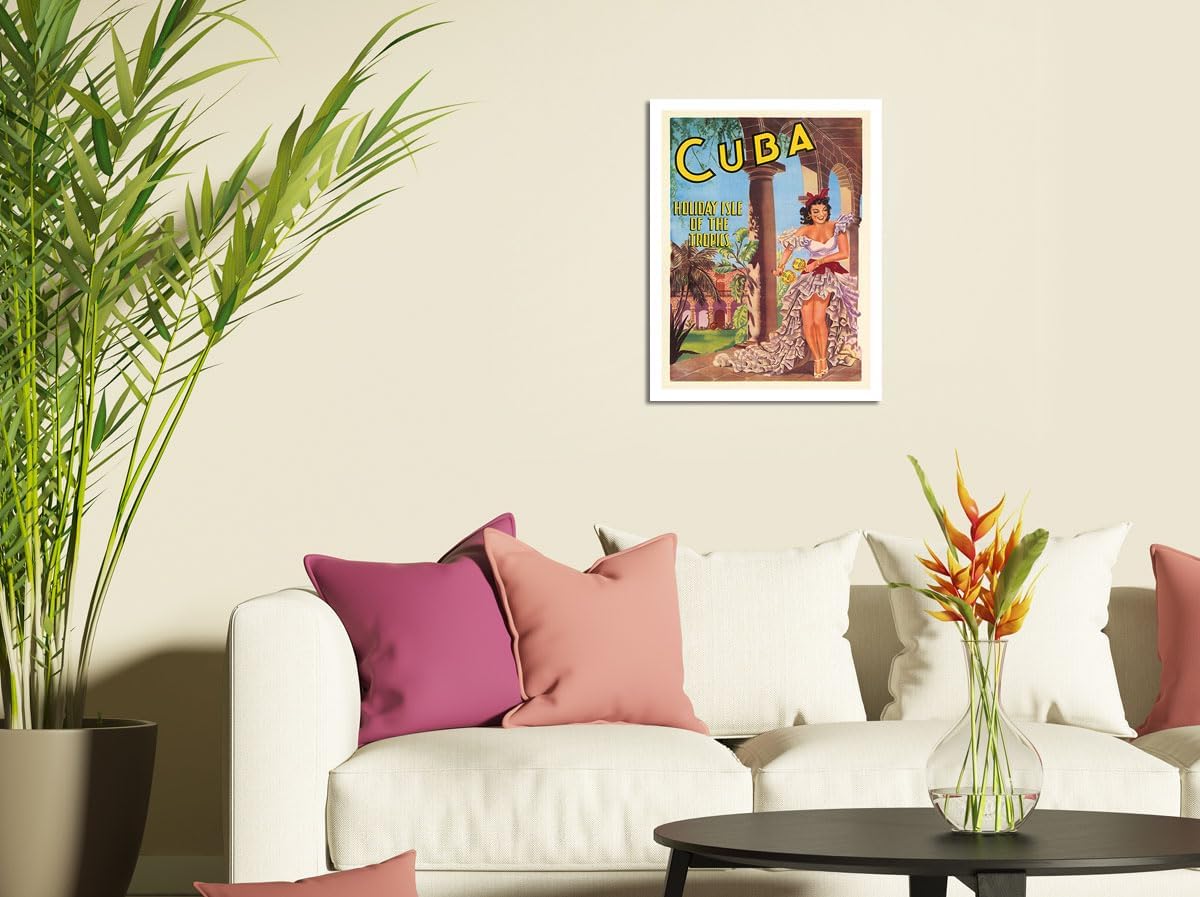 Cuba  Isla de los Trópicos  Bailarina cubana con Maracas  Póster de viaje vintage 1949  Impresión artística maestra (sin marco) 9 x 12 pulgadas