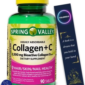Comprimidos de colágeno altamente absorbible + C Suplemento dietético Spring Valley, 2,500 mg, 90 unidades y marcador de YOLOMOLO Comprimidos de colágeno altamente absorbible + C Suplemento dietético Spring Valley, 2,500 mg, 90 unidades y marcador de YOLOMOLO