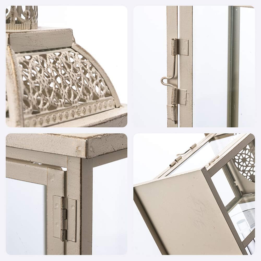 DECORKEY Farol decorativo para interiores y exteriores, faroles grandes de 14.4 pulgadas con vidrio, portavelas de metal colgantes vintage para mesa - Imagen 7