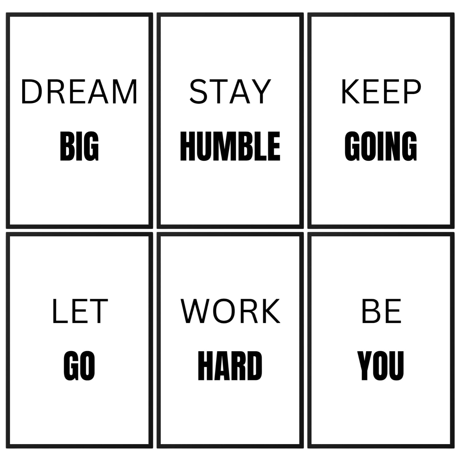 Inspirational Quote Art Painting, Work Hard, Dream Big, Stay Humble, Be You Art Print Set of 6 – Motivational Phrases Posters for Office or Living