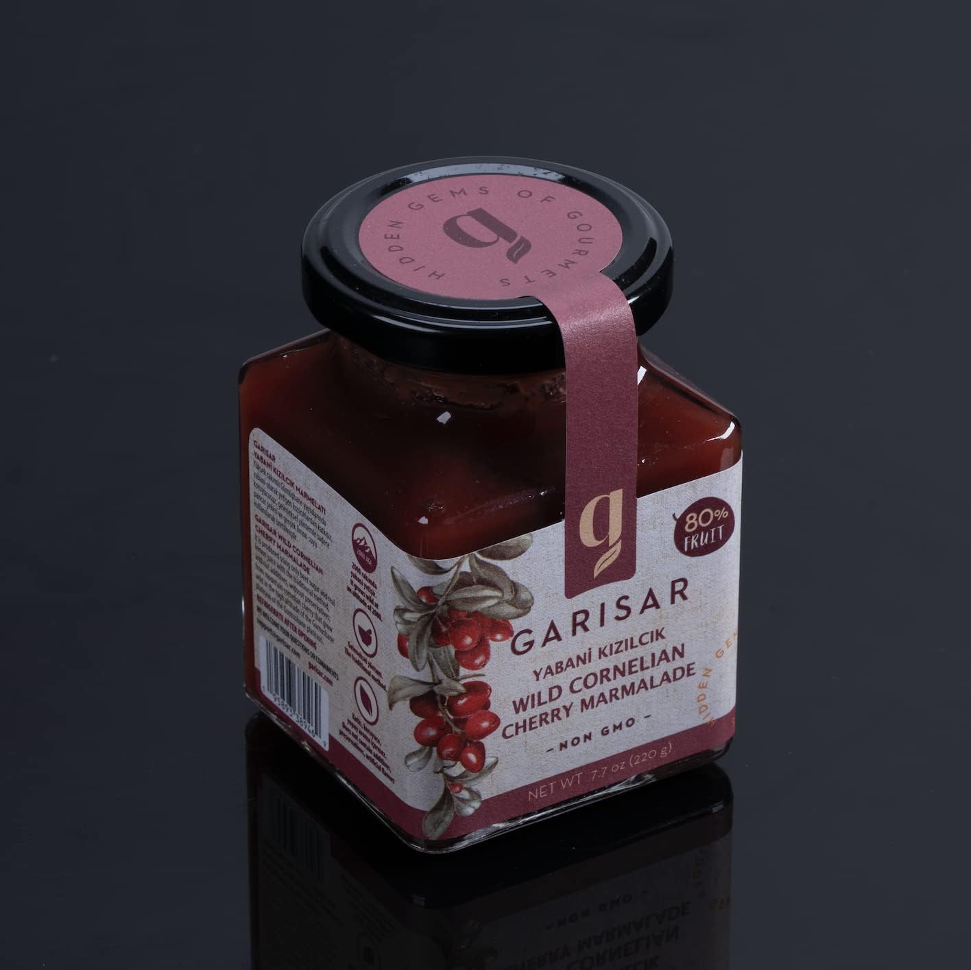 Garisar -Mermelada de rosa mosqueta silvestre – Mermelada de espino silvestre – Mermelada de cereza cornalina silvestre – 80% fruta – 7.7 oz cada