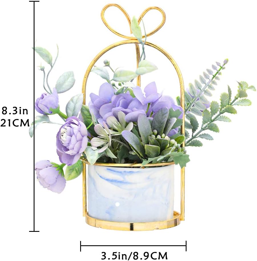 Veryhome Flores artificiales, hortensias con jarrón de cerámica, flores falsas, plantas colgantes en macetas para decoración de boda, hogar, oficina