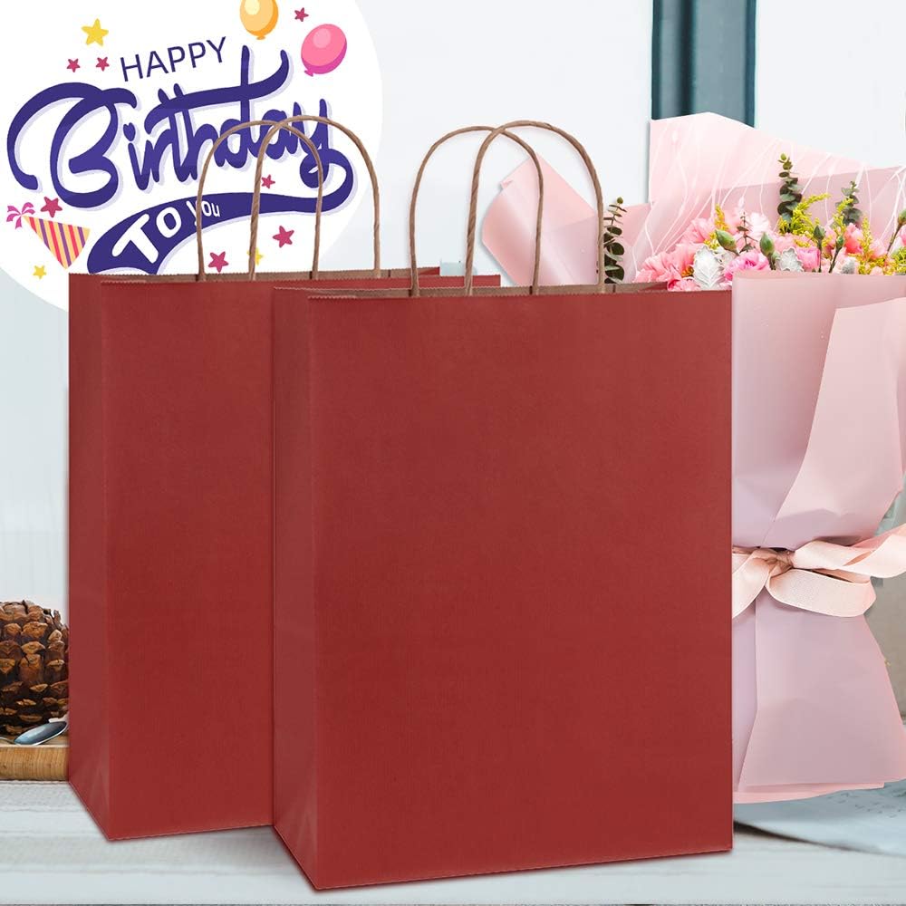 BagDream Bolsas de regalo de 10 x 5 x 13 pulgadas, 25 bolsas de papel kraft de rayas rojas, bolsas de compras, bolsas de Mechandise, bolsas de venta