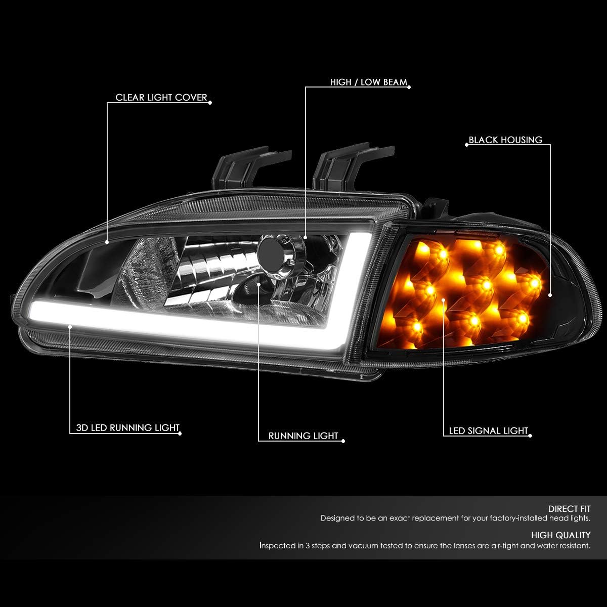 DNA MOTORING HL-LB-HC922D-BK-CL1 LED DRL+Luces de esquina para faros direccionales, color negro