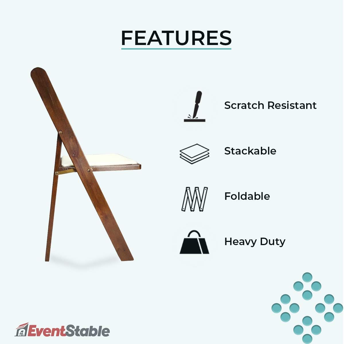Titan Series Silla plegable de madera  Fruitwood silla plegable ligera para interiores y exteriores  Silla plegable acolchada de vinilo para bodas y
