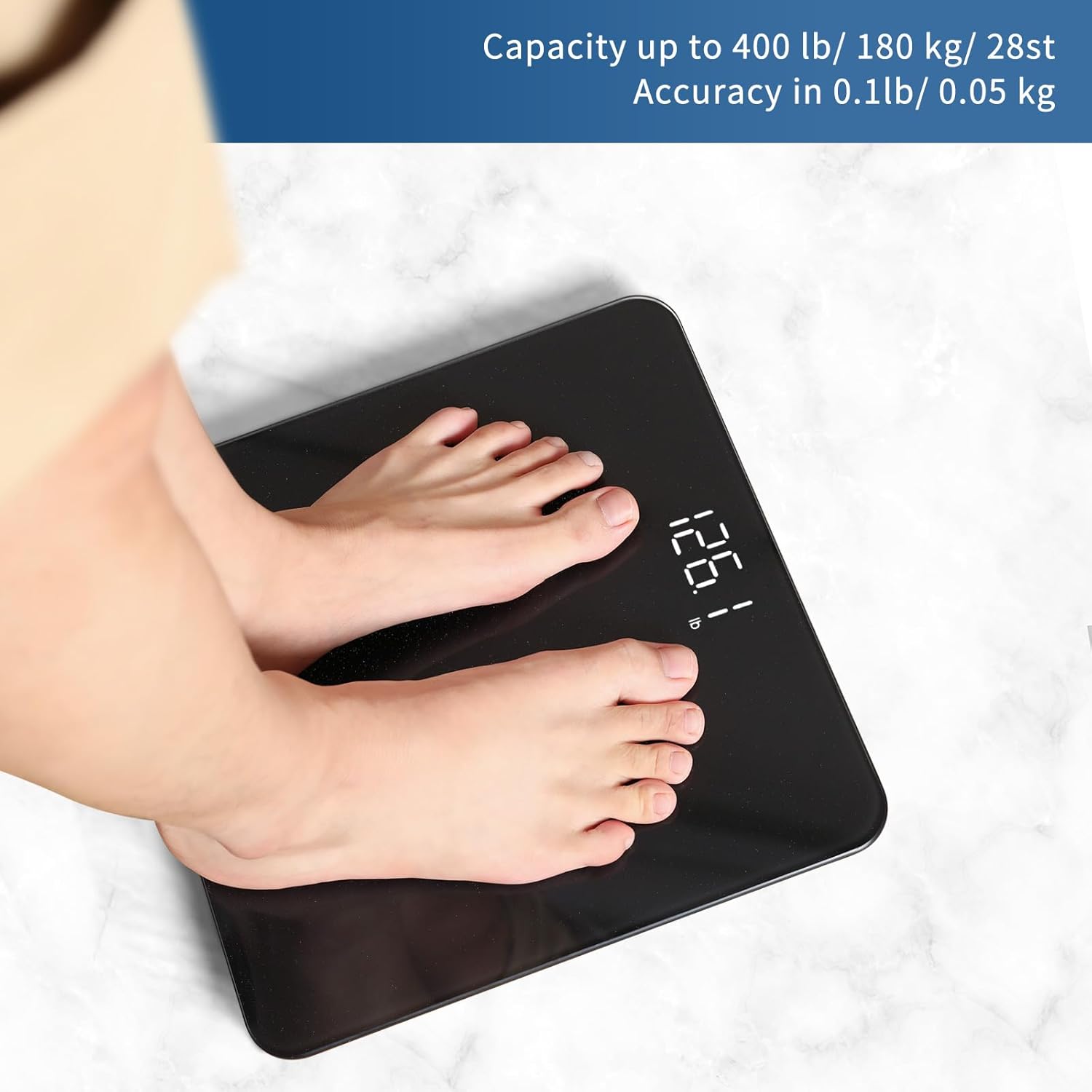 Vitafit Báscula digital de baño para peso corporal, pesaje profesional desde 2001, pantalla LED transparente y pasador, 3 pilas AAA incluidas, 400