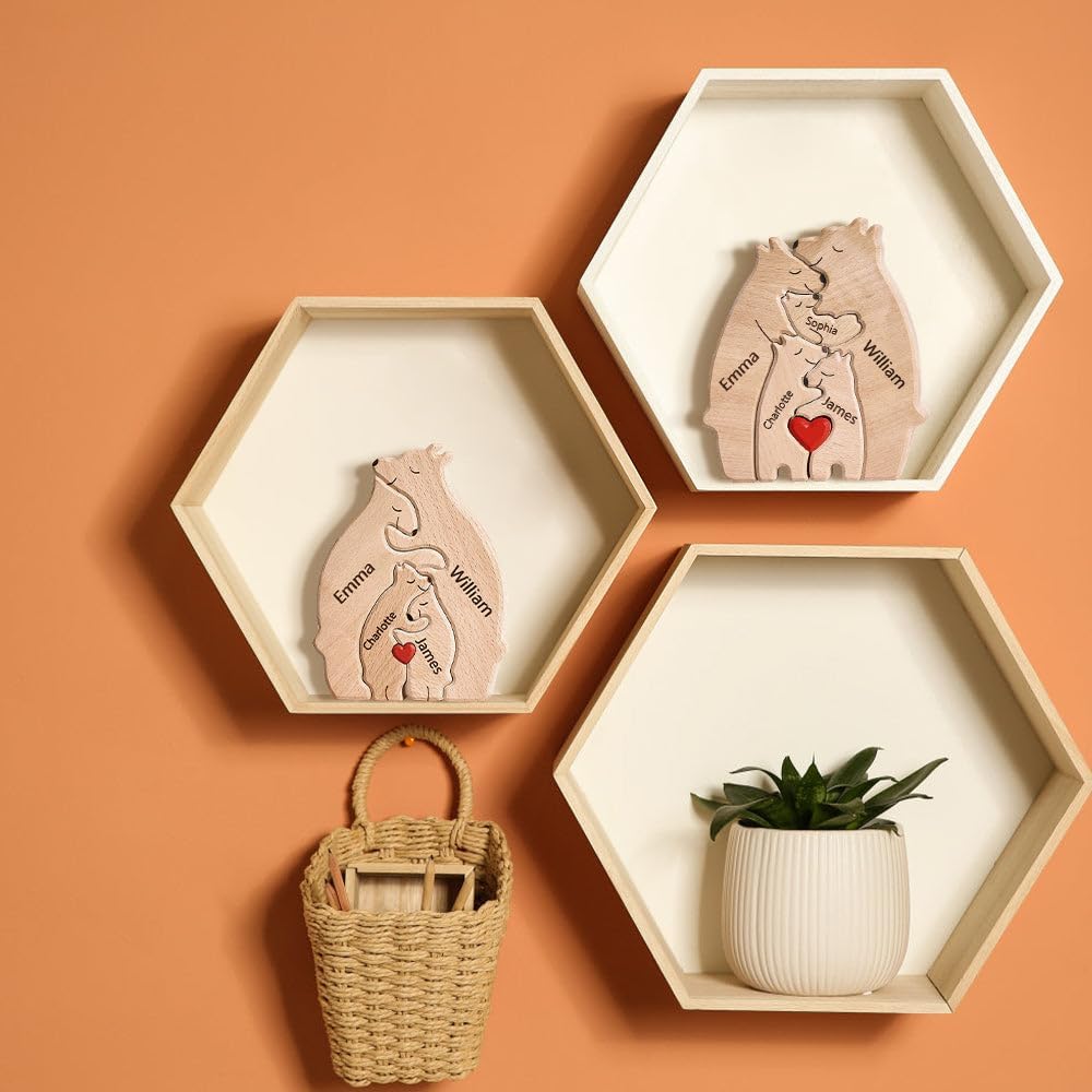 Rompecabezas de oso de madera personalizado con nombre de familia de 1 a 8, escultura de nombre de familia, ideal para Navidad, cumpleaños,