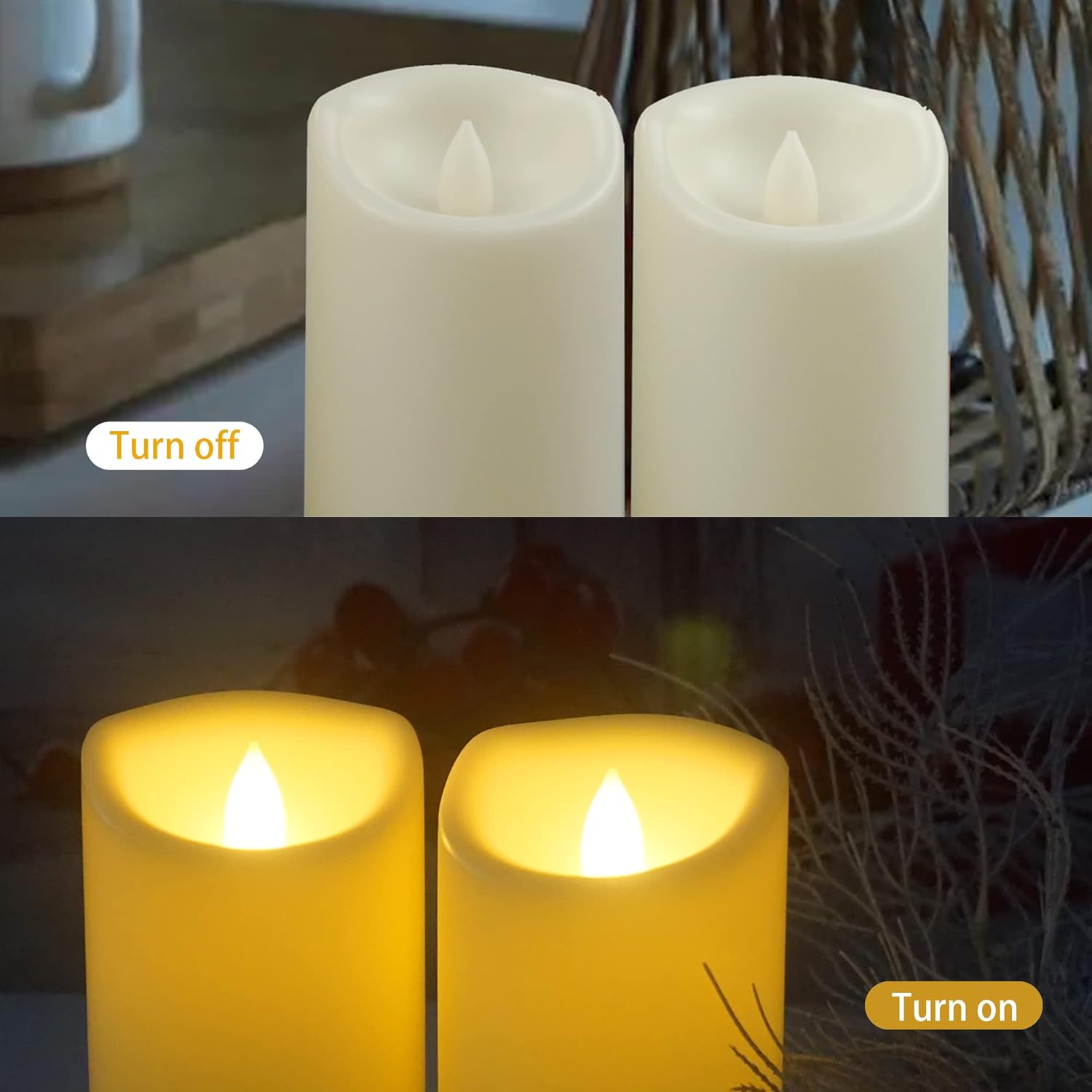 Velas parpadeantes sin llama con control remoto y temporizador, velas LED falsas eléctricas realistas que funcionan con pilas en blanco crema, velas