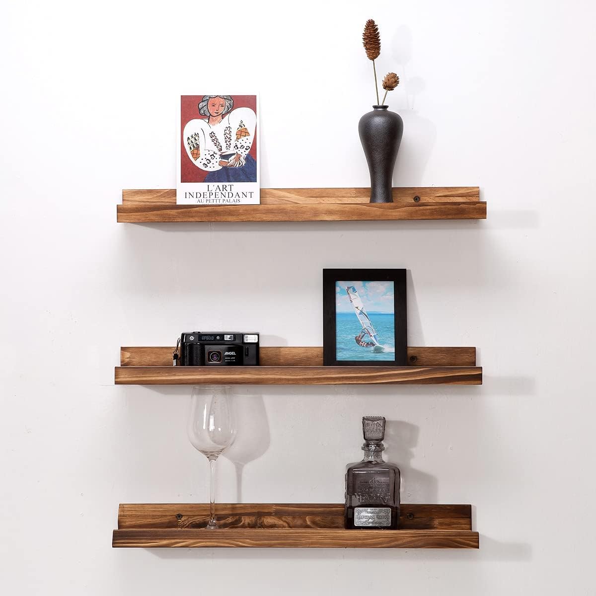 MBYD Estantería flotante de 24 pulgadas, estante de pared de madera para dormitorio, sala de estar, oficina, cocina, juego de 3 mismas dimensiones