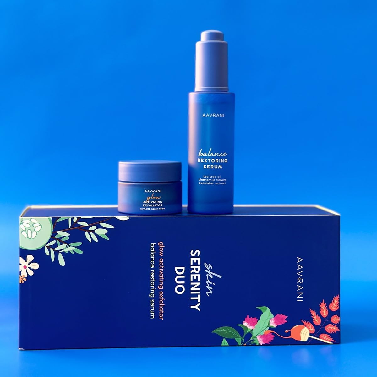 Aavrani Skin Serenity Duo – Exfoliante activador de brillo, máscara de arcilla de cúrcuma sin manchas de 0.5 onzas, suero restaurador de equilibrio