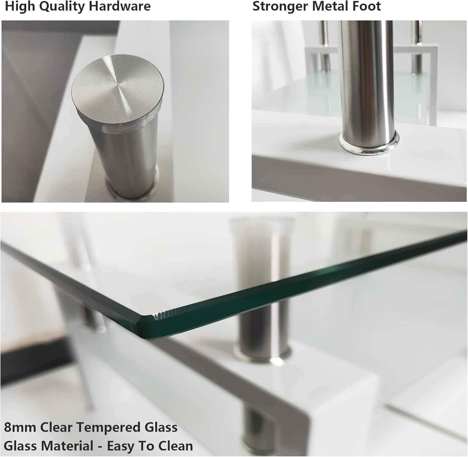 Mesa auxiliar de cristal para sala de estar, mesa de cóctel Mordern blanca de 2 capas para sofá con almacenamiento rectangular de vidrio templado,